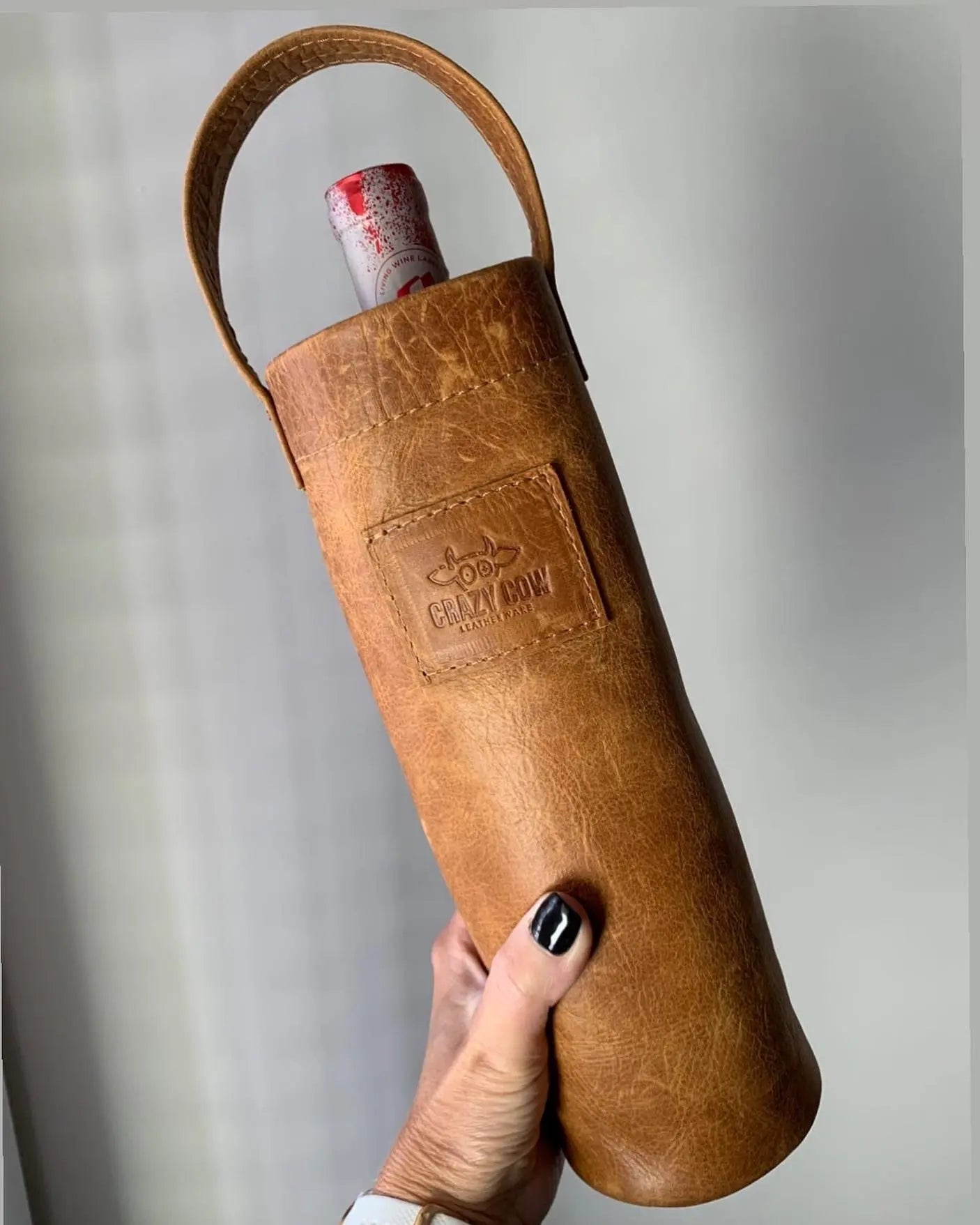 bee festive crazy cow leatherware wine carrier