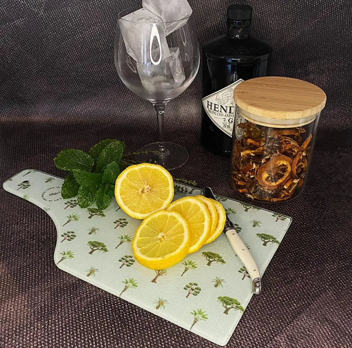 Glass Cutting Board - African Delft Owl in the moss south africa gift