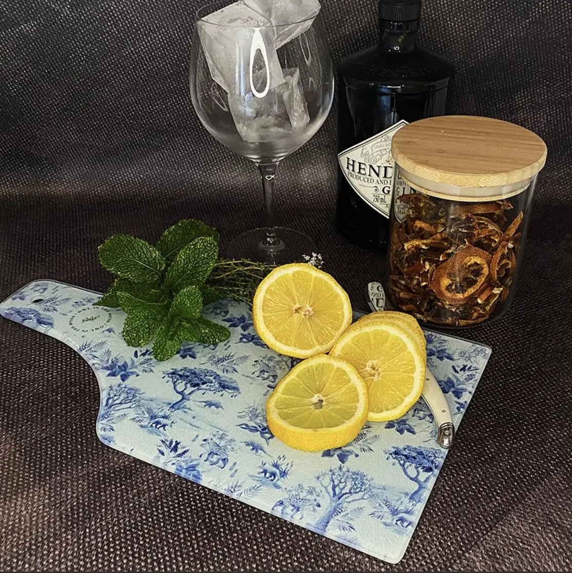 Glass Cutting Board - African Delft Owl in the moss south africa gift