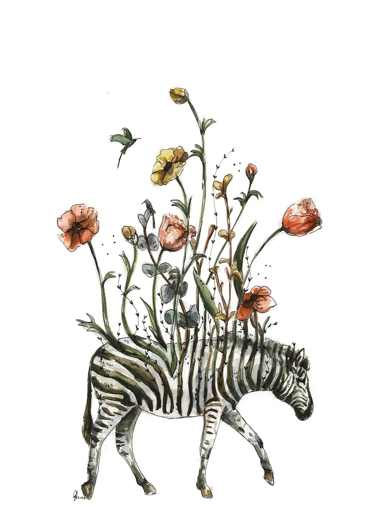 Zebra in bloom - Gift Card Mareli Illustrations